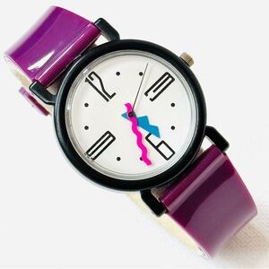 Vintage 1980's Retro 34mm Women's Men's Watch Contempo Black Purple Band
